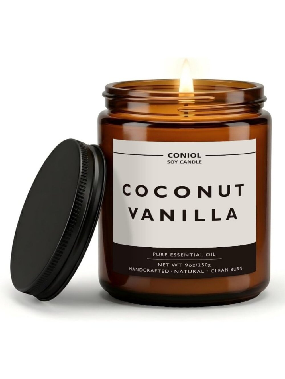Coconut Vanilla Soy Wax Candle - 9oz Aromatherapy Jar, Long-Lasting & Non-Toxic